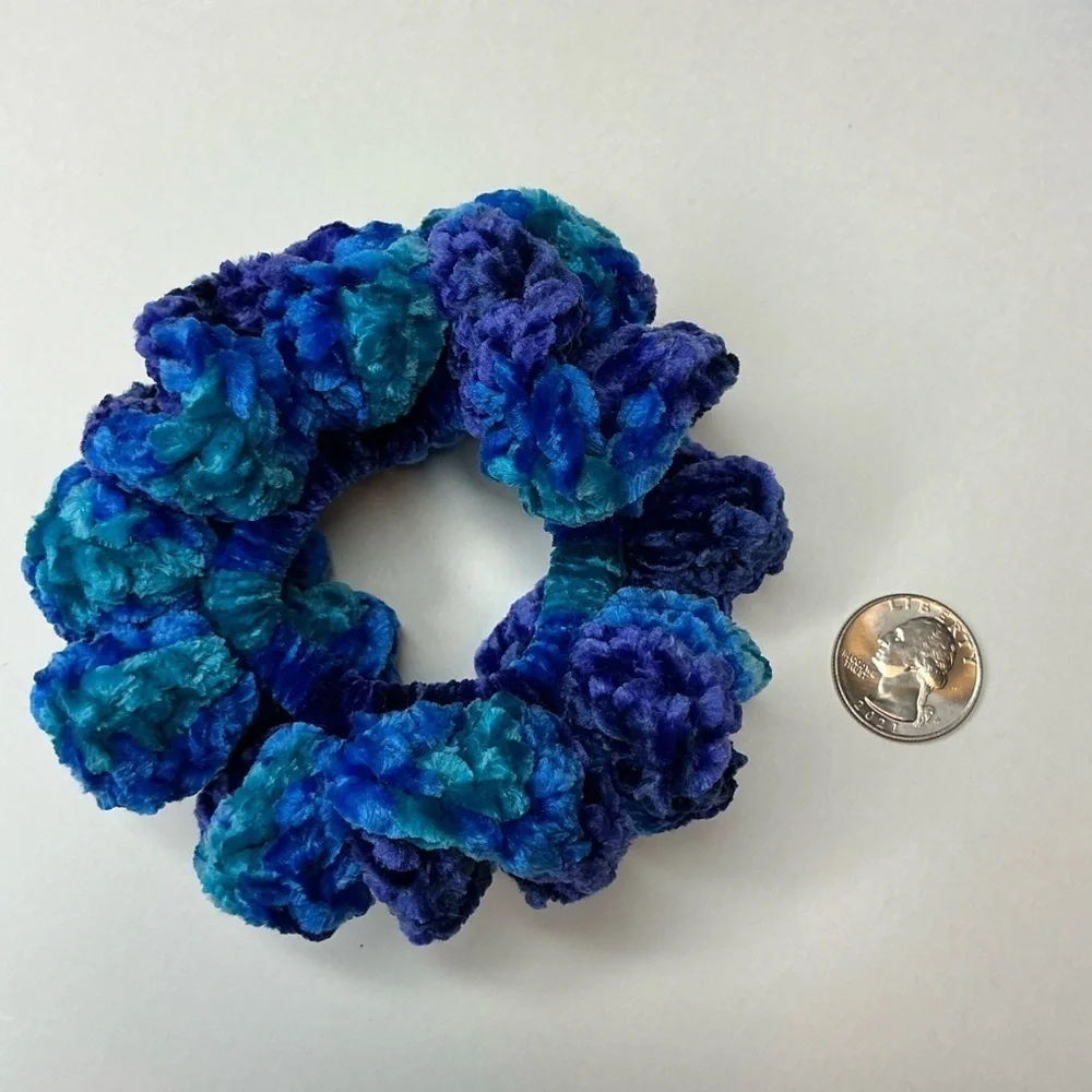 Crochet Crushed Velvet Scrunchie Set of 3 Oversized Hair Tie Plush Handcrafted