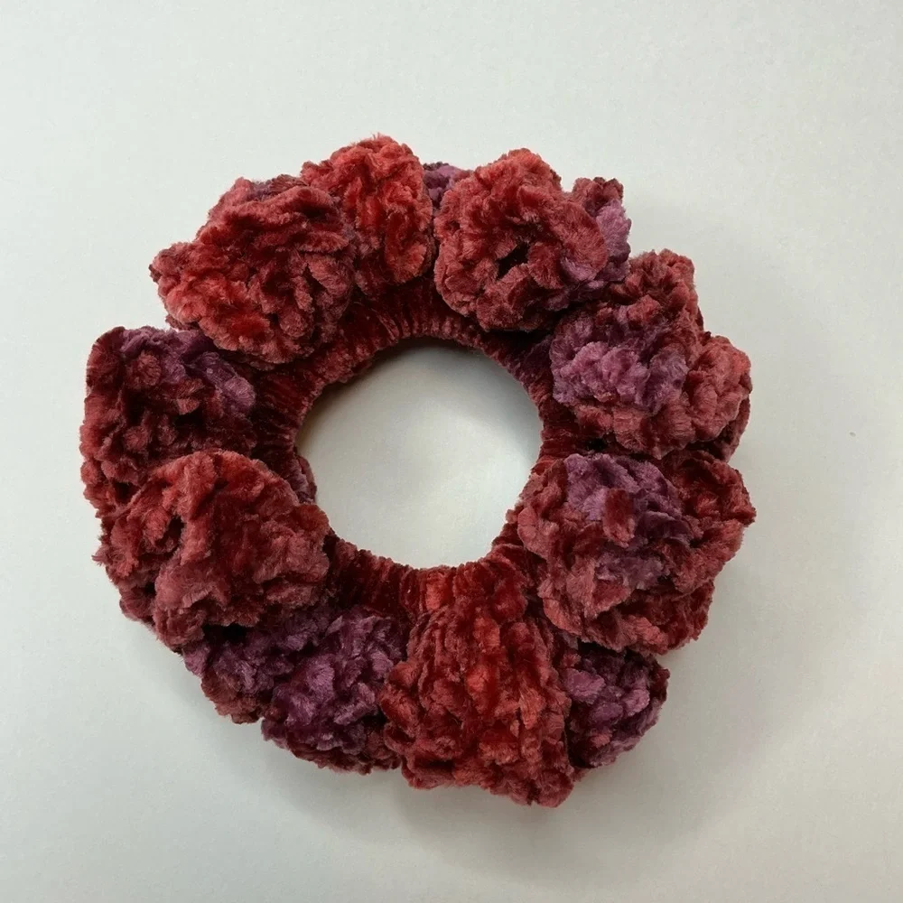 Crochet Crushed Velvet Scrunchie Set of 3 Oversized Hair Tie Plush Handcrafted