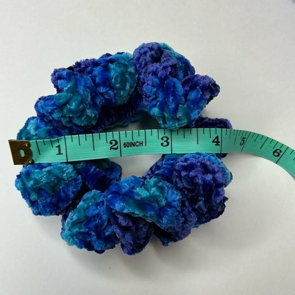 Crochet Crushed Velvet Scrunchie Set of 3 Oversized Hair Tie Plush Handcrafted