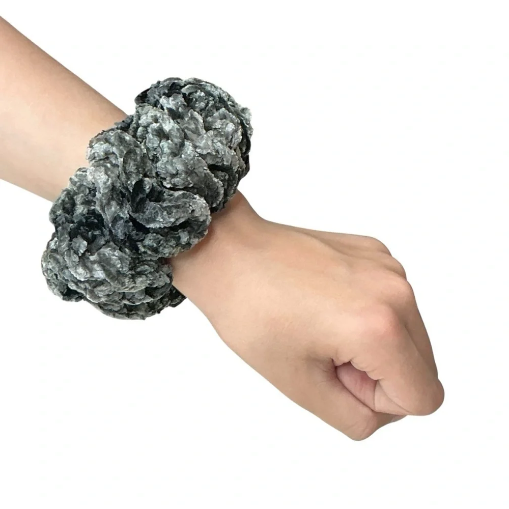Crochet Crushed Velvet Scrunchie Set of 3 Oversized Hair Tie Plush Handcrafted