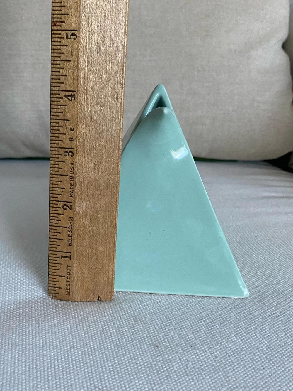 VTG MIKASA Bud Vase by Helena Uglow Japan Aqua Blue Ceramic Triangle Pyramid