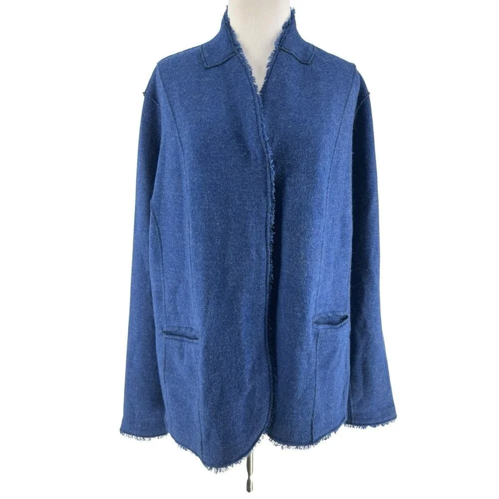 Eileen Fisher Women's Blue Felted Merino Wool Double Knit Jacket Size 1X