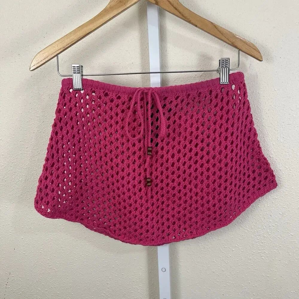 Urban Outfitters Ecote Kierra Sheer Crochet Mini Skirt Pink S Small