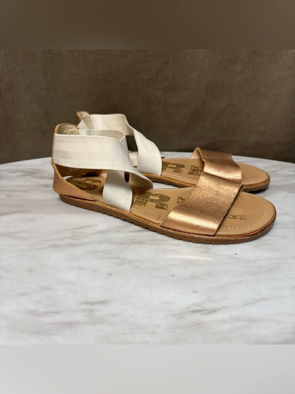 Sorel Ella Strap Leather Sandals  Metallic Gold Size 9