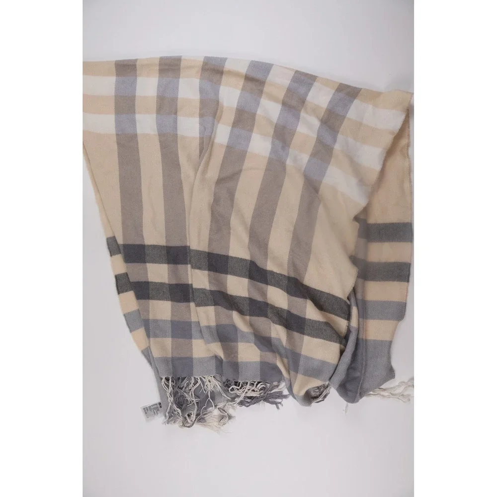 H&M‎ Scarf Plaid Oversized Wrap OS Beige Grey