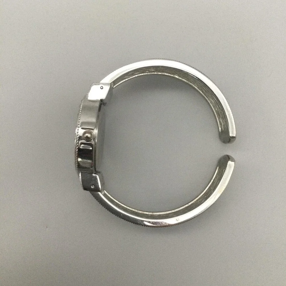 Studio Womens Watch 32mm Crystal Bezel Open Cuff Silver Tone Inlay New Battery