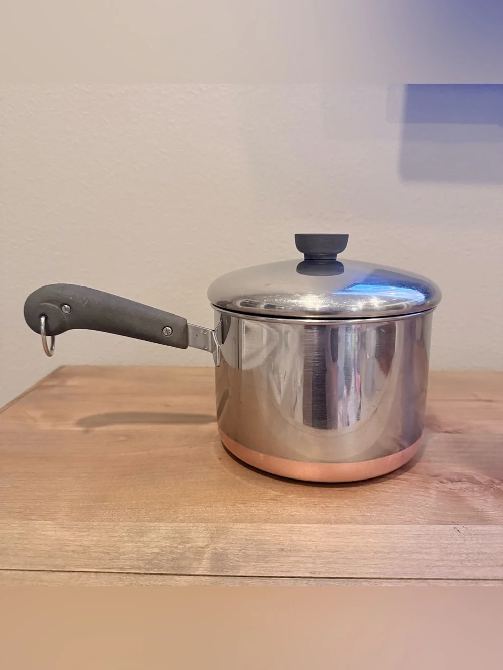 Vintage Revere Ware 3 Qt Copper Clad Stainless Steel Saucepan w/ Lid 1801