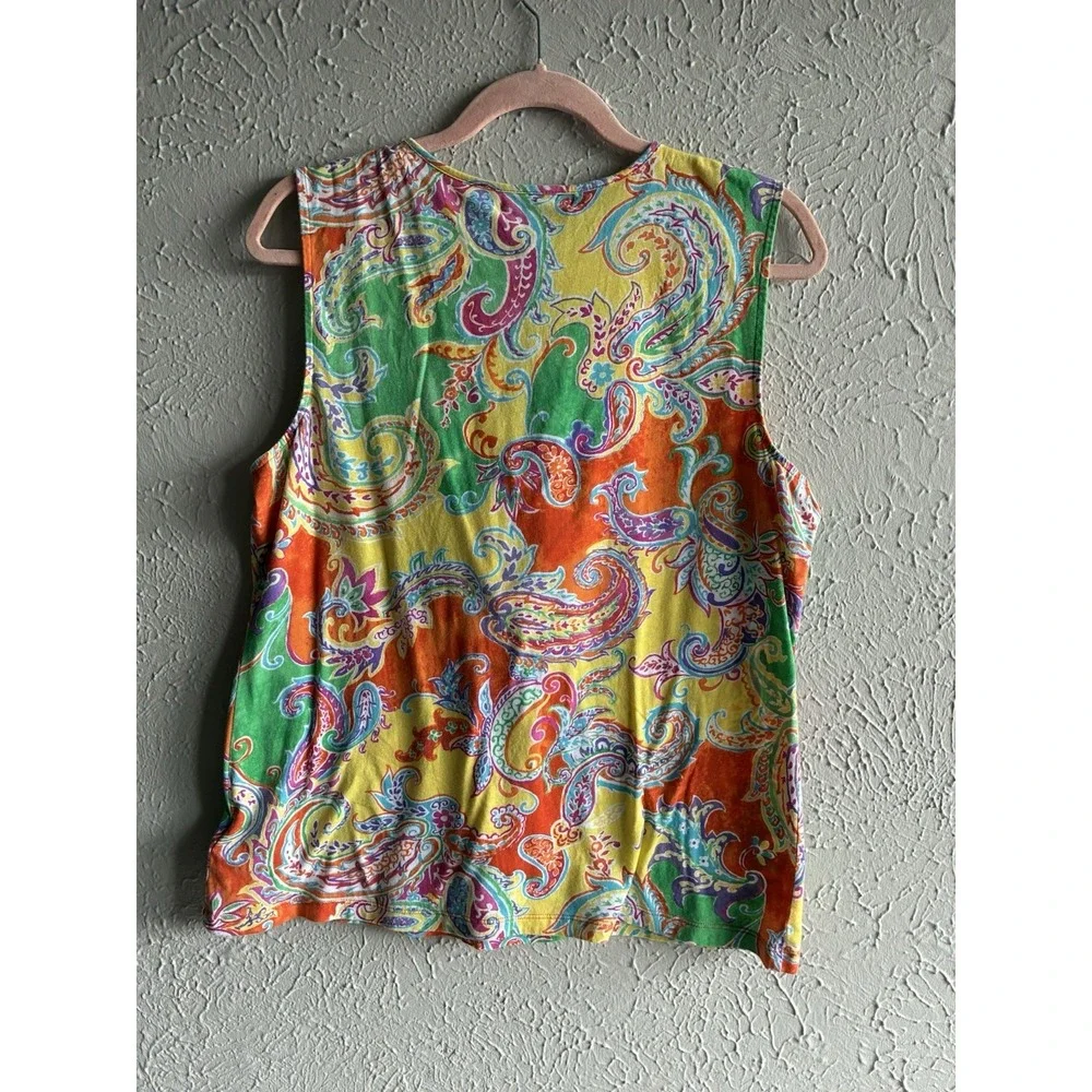 Lauren Ralph Lauren XL Paisley Ruffle Sleeveless Blouse Colorful Cotton Top‎
