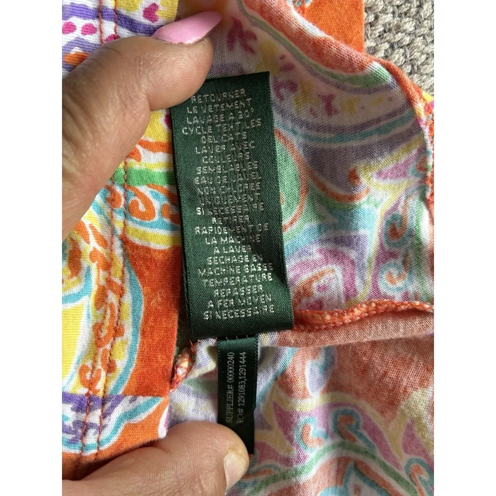 Lauren Ralph Lauren XL Paisley Ruffle Sleeveless Blouse Colorful Cotton Top‎
