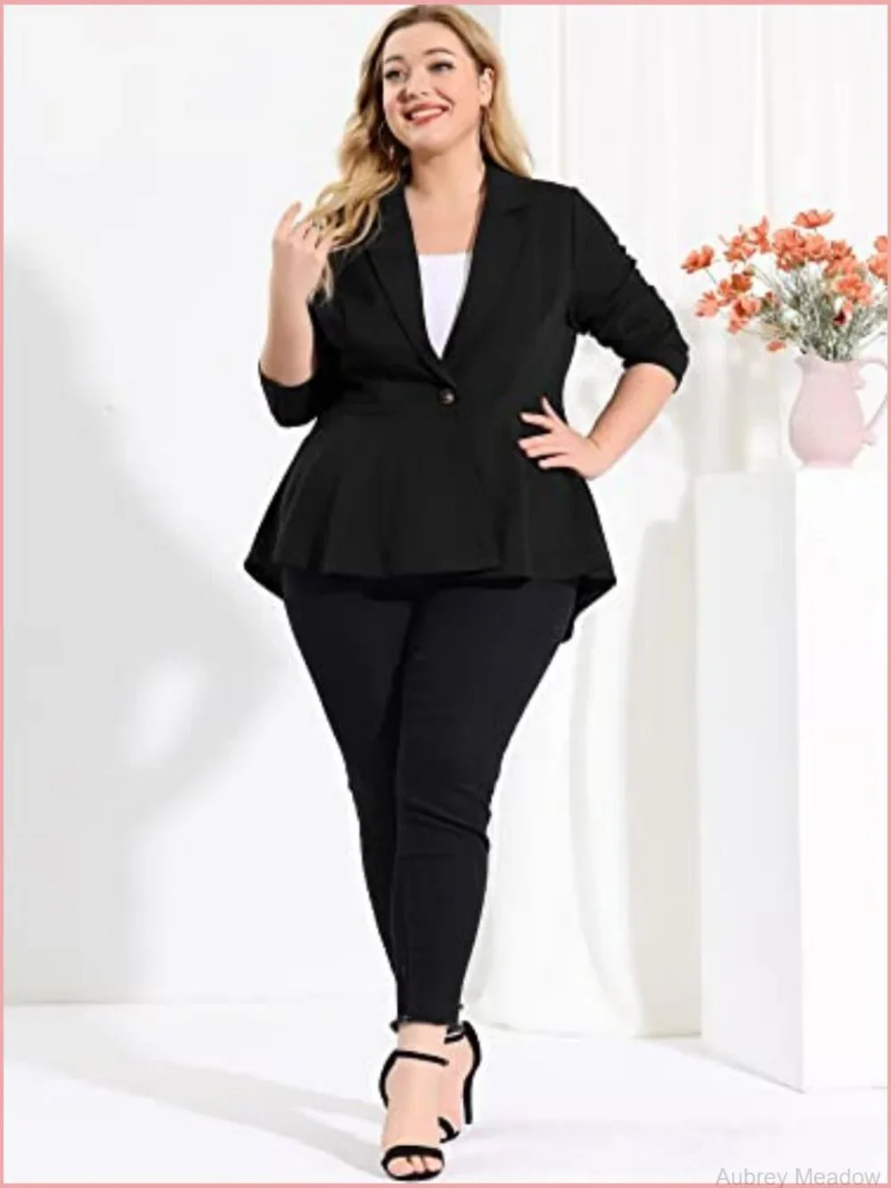 Plus Size Peplum Blazer Notched Lapel Work Suit Jacket Business Casual
