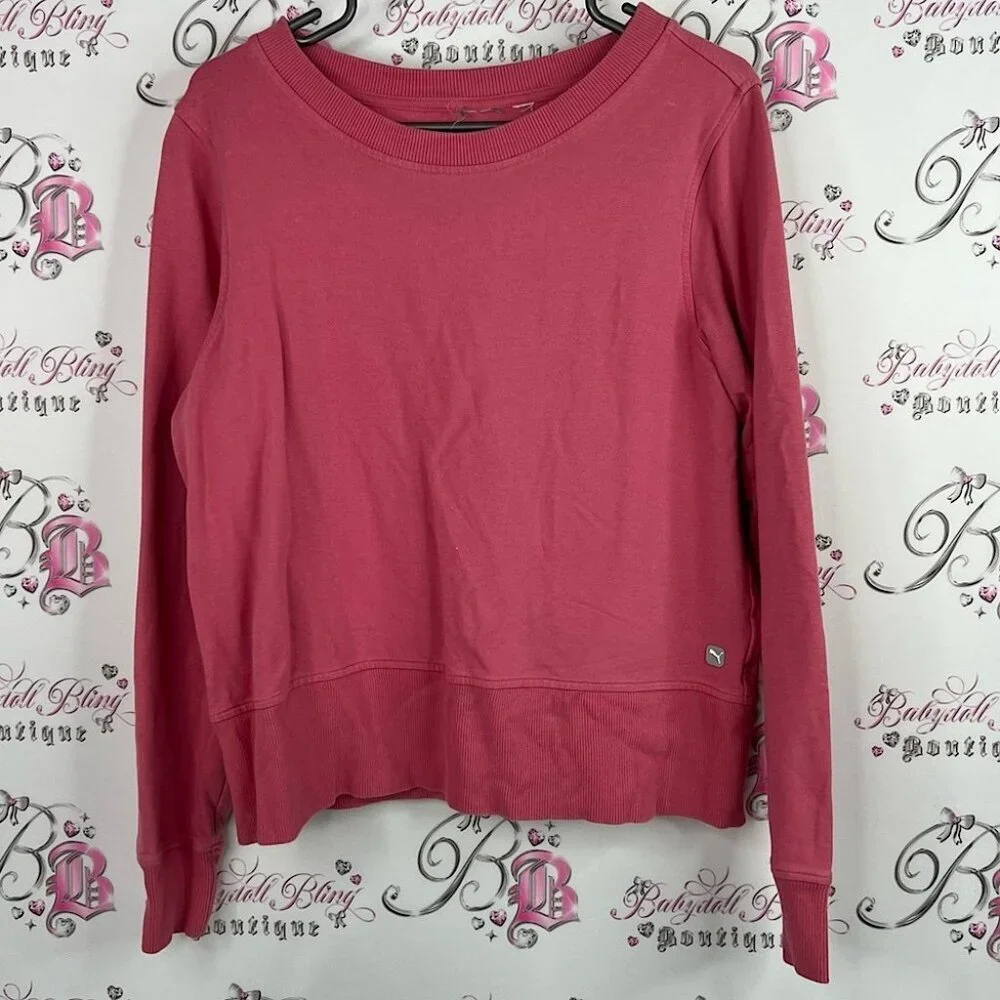 Puma pull over sweater long sleeves Women's red Pink Top comfy lounge zip back
