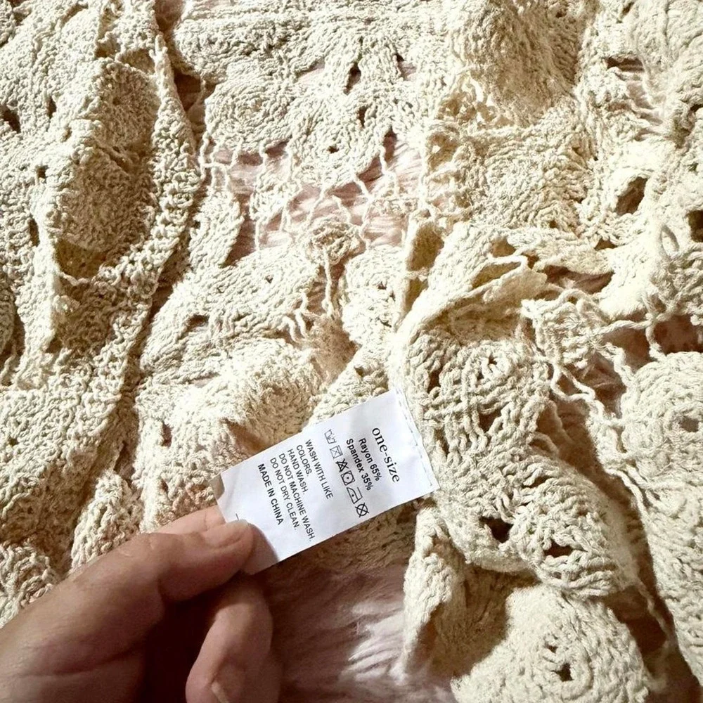 Whimsical Cottage Core Open Knit Floral Boho Indie Cardigan Womens OS Minimalist