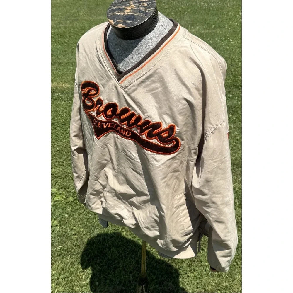 Vintage Cleveland Browns NFL Team XL Pullover Windbreaker Jacket Beige Y2K