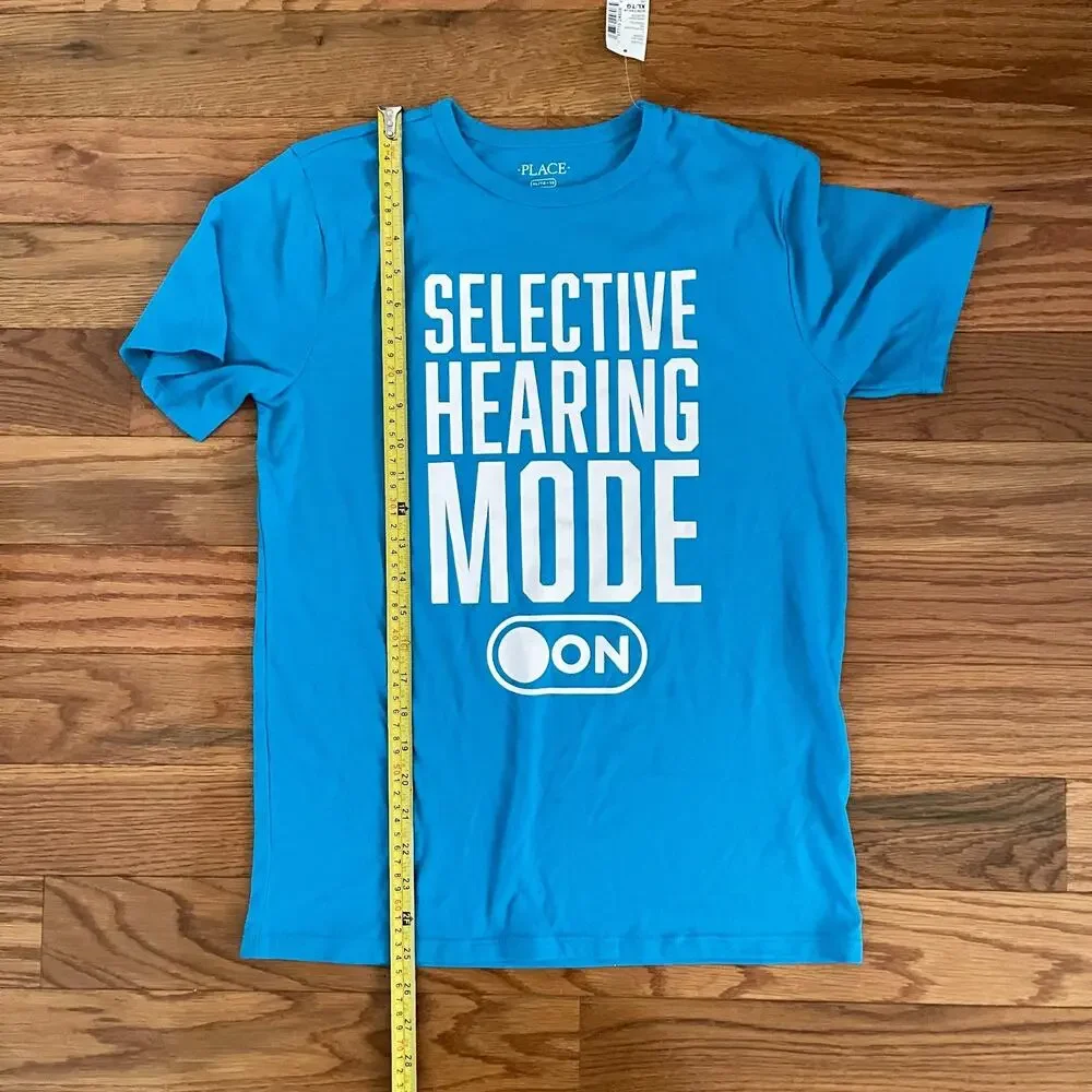 NWT Childrens Place Kids XL 14 16 Selective Hearing Graphic Tee Turquoise