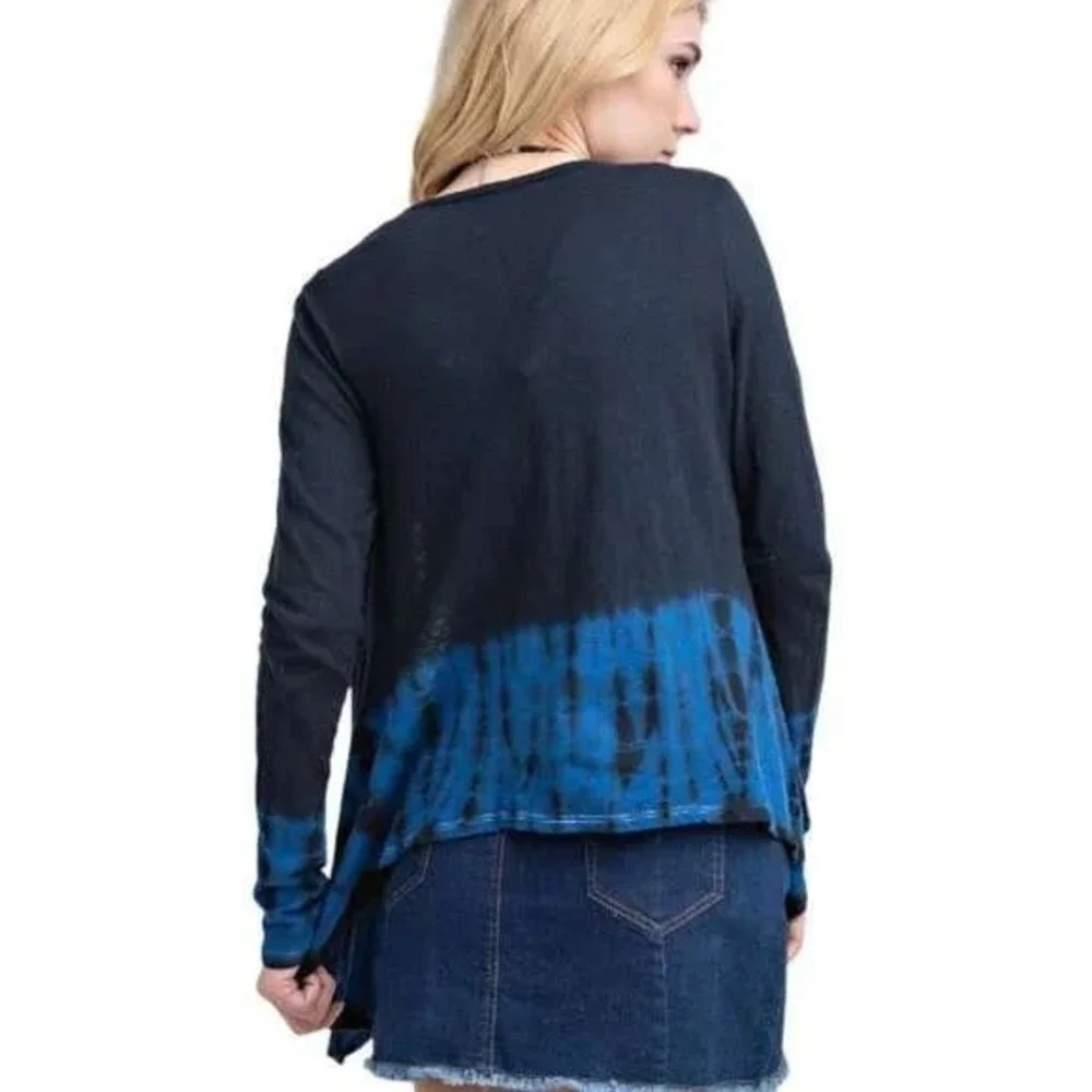 VOCAL Studded Tie‎ Dye Cardigan Open Front Navy Blue Long Sleeve Large NWT