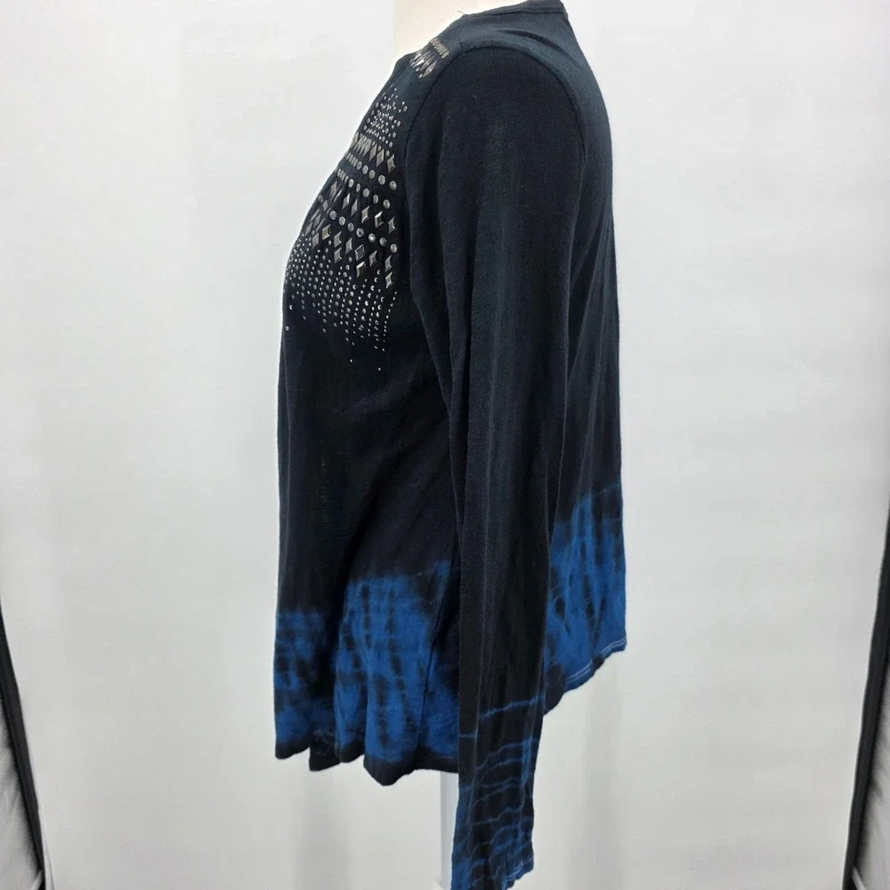 VOCAL Studded Tie‎ Dye Cardigan Open Front Navy Blue Long Sleeve Large NWT