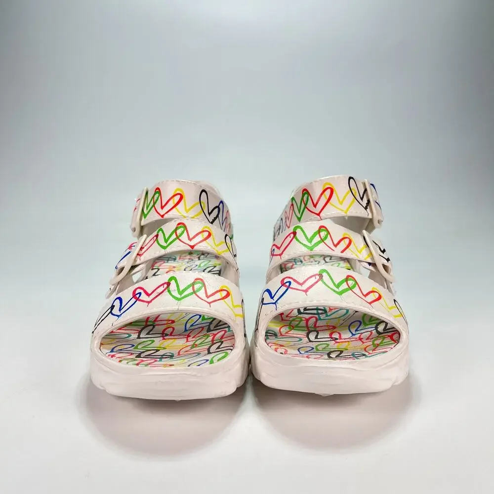 Skechers x JGoldcrown D'Lites 2.0 Heart You White Multi Sandals Women's Size 8