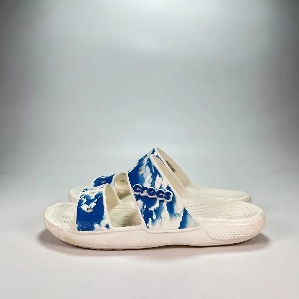 Crocs Classic Out of This World White Blue Two Straps Slide Sandals Women's Sz 7