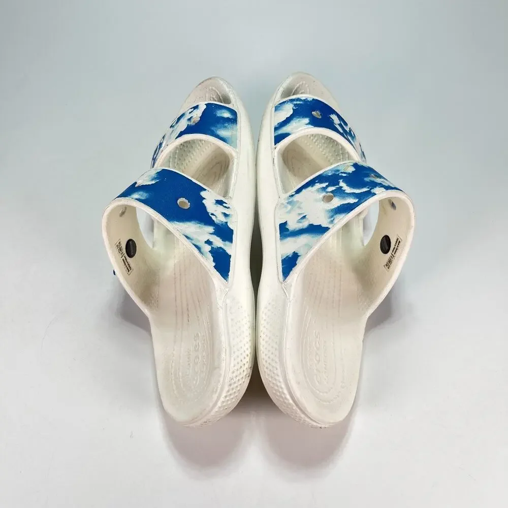 Crocs Classic Out of This World White Blue Two Straps Slide Sandals Women's Sz 7