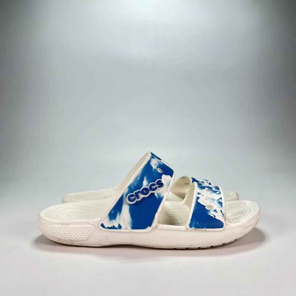 Crocs Classic Out of This World White Blue Two Straps Slide Sandals Women's Sz 7