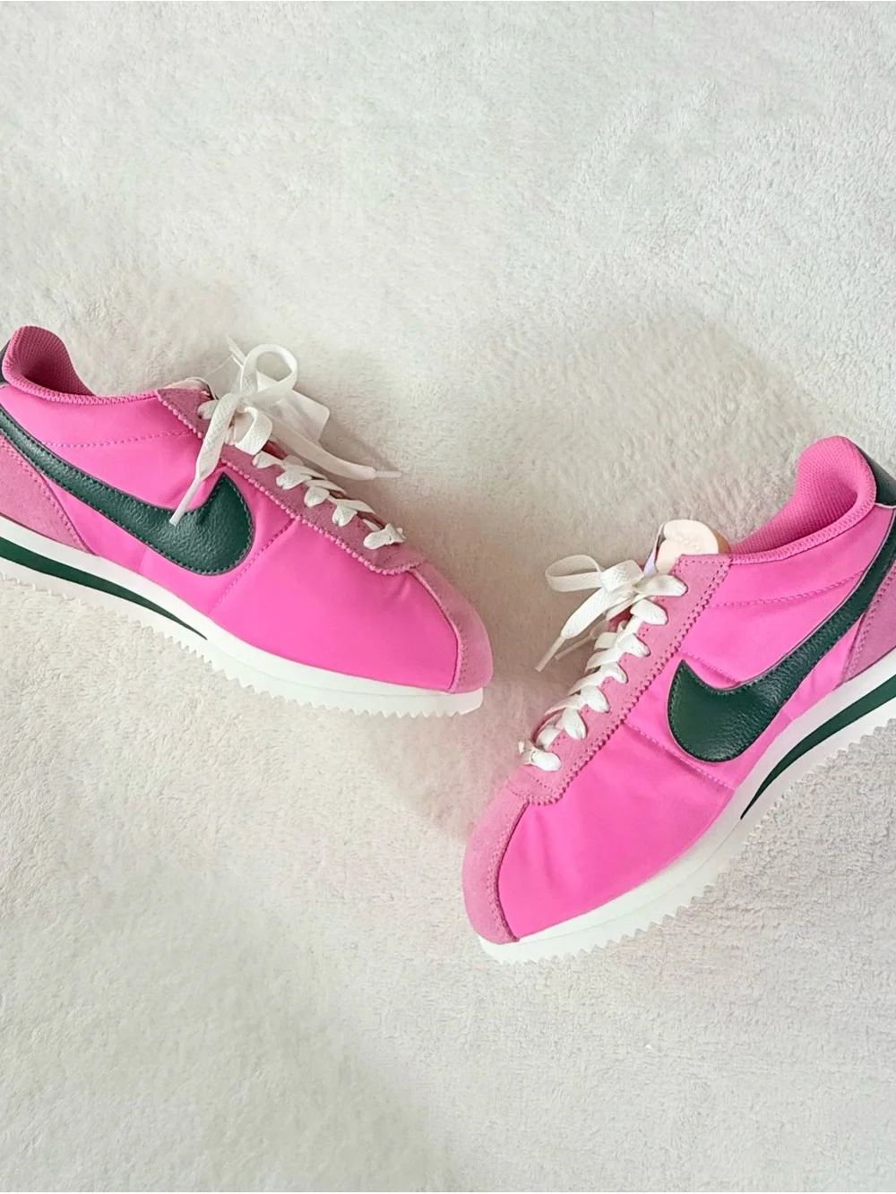 Nike Women's Cortez Pinksicle Fir Green Swoosh Accent Sneakers - Size 9 (NWOB)