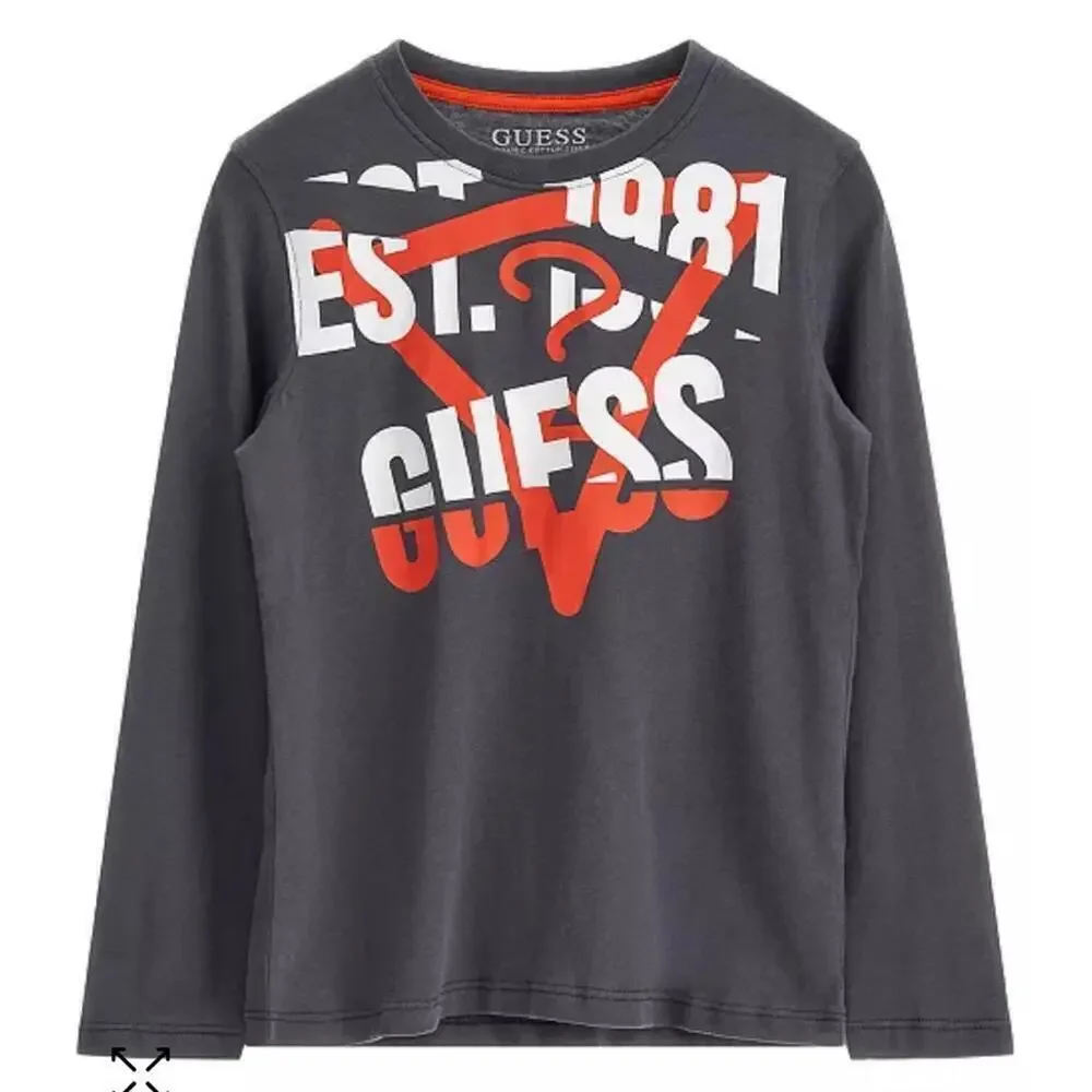 GUESS 🔥🥰 Big Boys Shirt Cotton Screen Print Logo Long Sleeve T-shirt 16 Tshirt