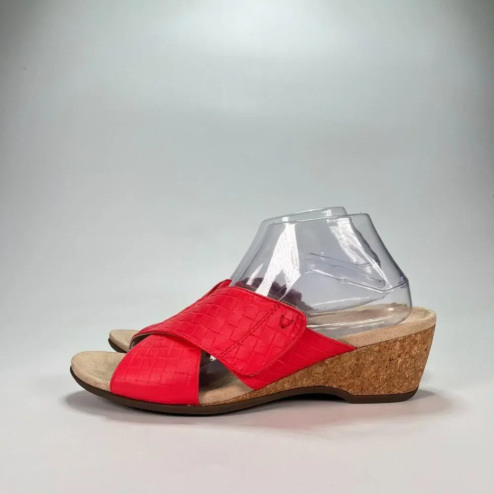 Vionic Leticia Poppy Leather Comfort Orthotic Slides Wedge Sandals Women's Sz 10