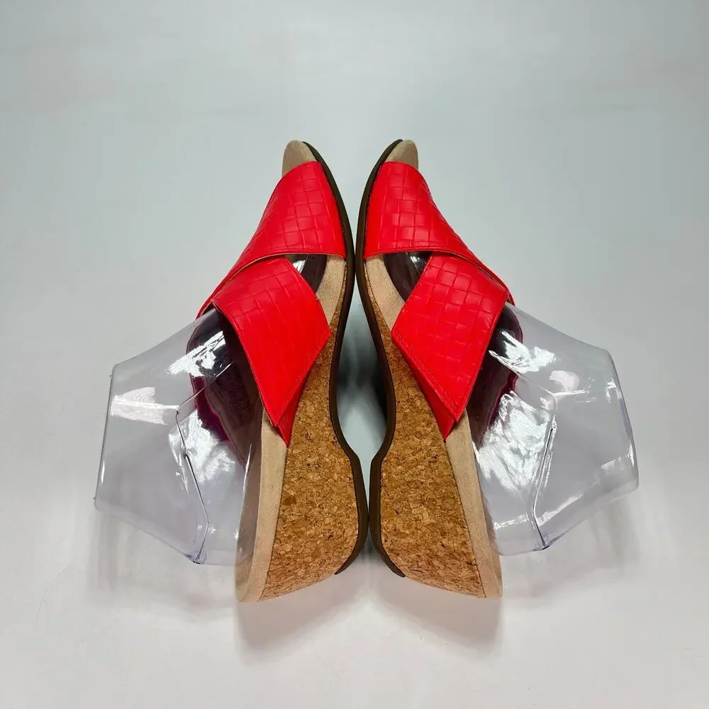 Vionic Leticia Poppy Leather Comfort Orthotic Slides Wedge Sandals Women's Sz 10