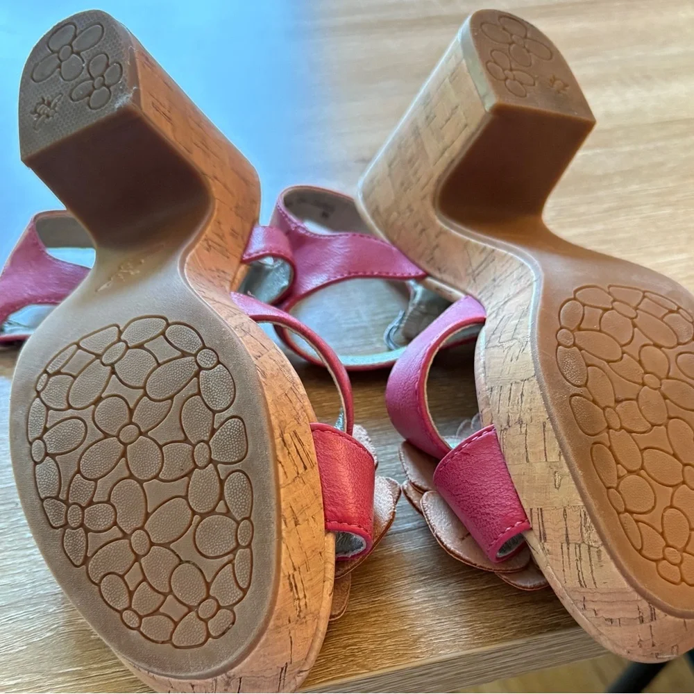 b.o.c. Red Floral Cork Wedge Sandals