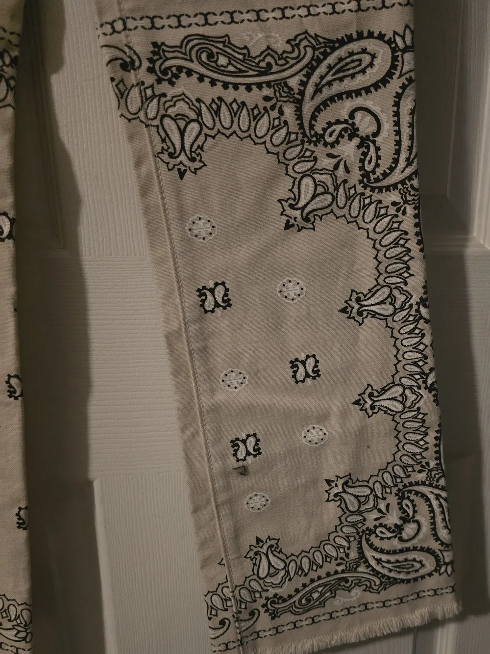 Tory Burch Cream and Black Bandana-Print Boot Cut Jeans