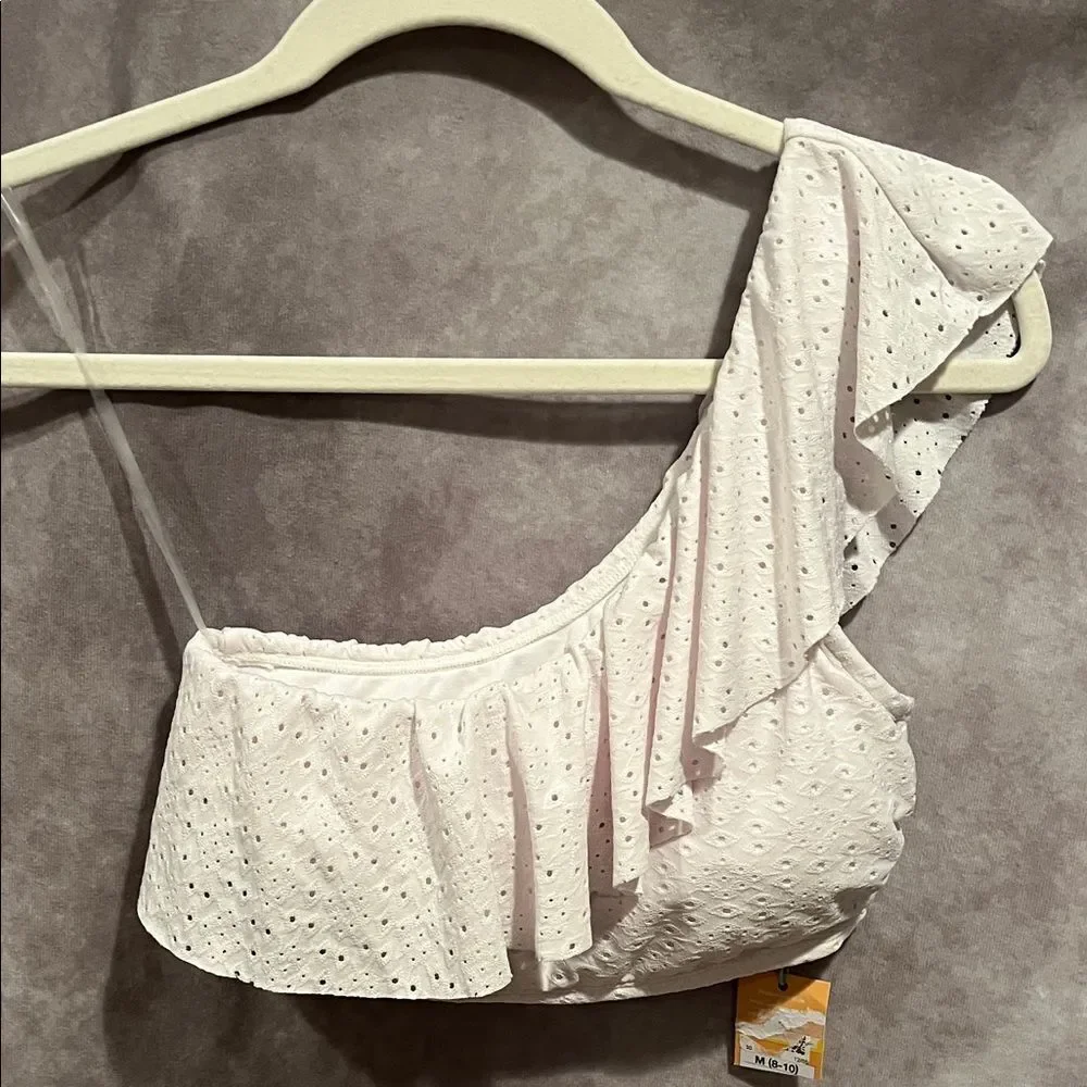 NWT Kona Sol White Eyelet One-Shoulder Ruffle Bikini Top multiple sizes