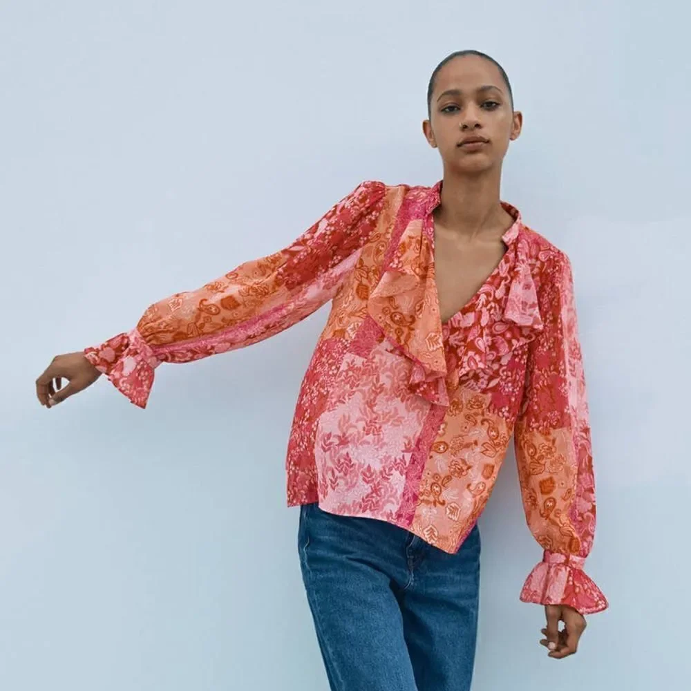 ZARA Patchwork Blouse Flounced New