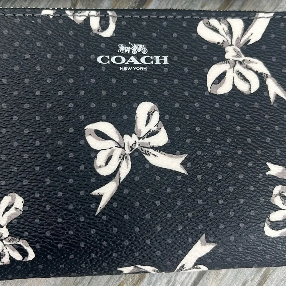 Coach Black and White Bow Print Wristlet Clutch