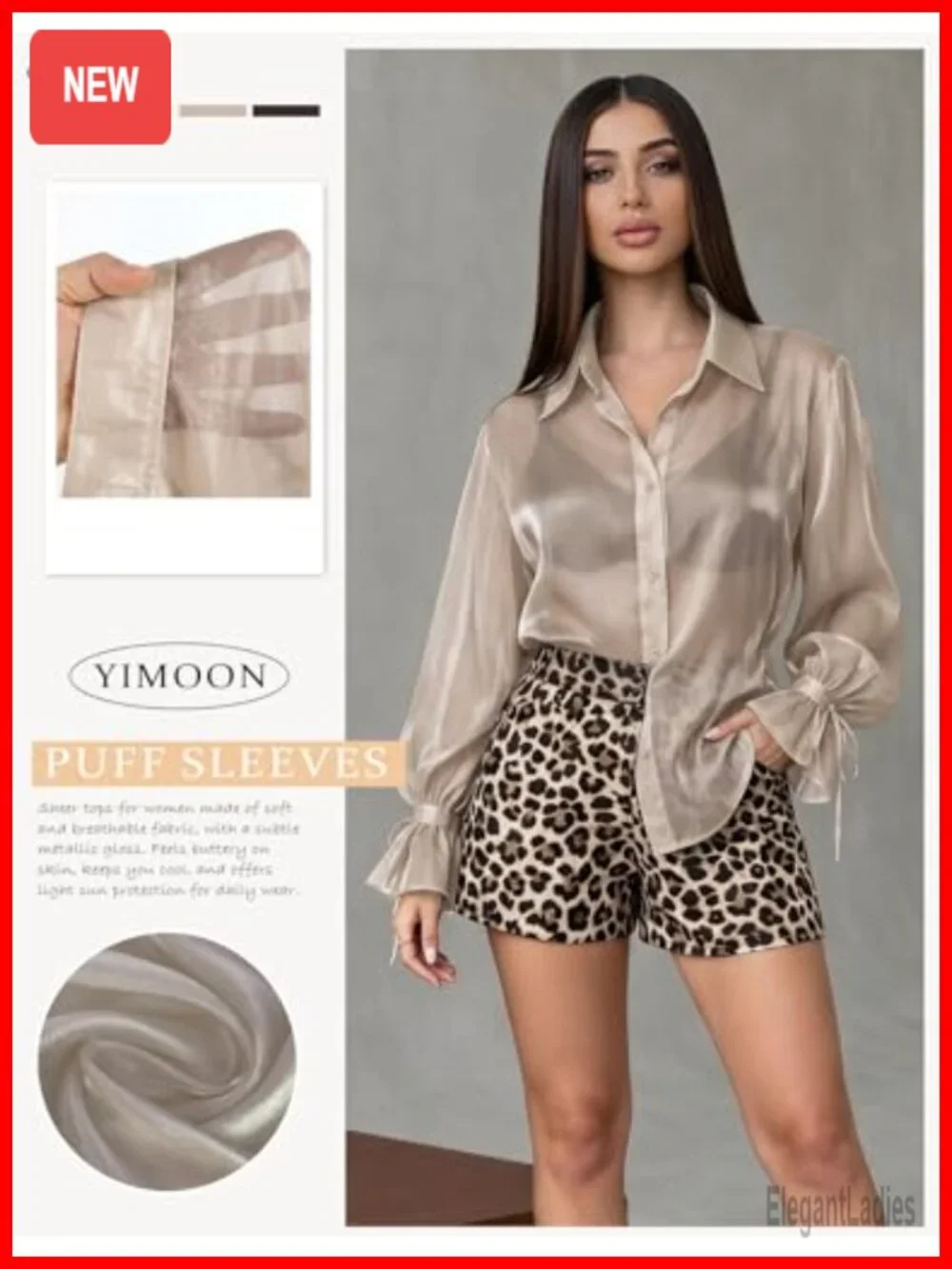 Sheer Button Down Blouse, Lantern Sleeve Mesh Top, Night Out Shirt
