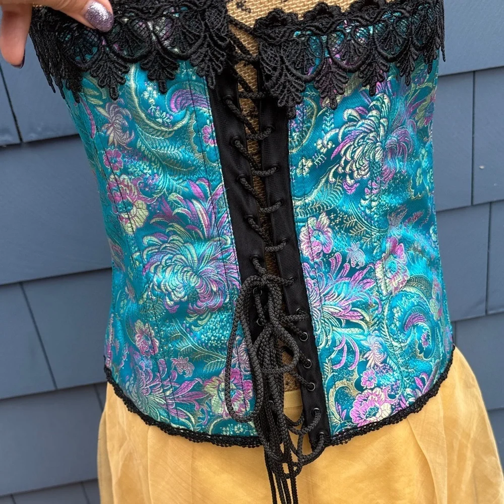 Tesa 38 Elegant Blue and Black Corset blue pink sexy