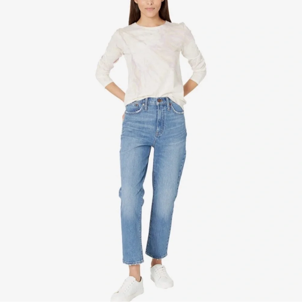 Madewell Classic Straight Jean Tapered Mom Stretch Denim Jeans medium blue‎ 28