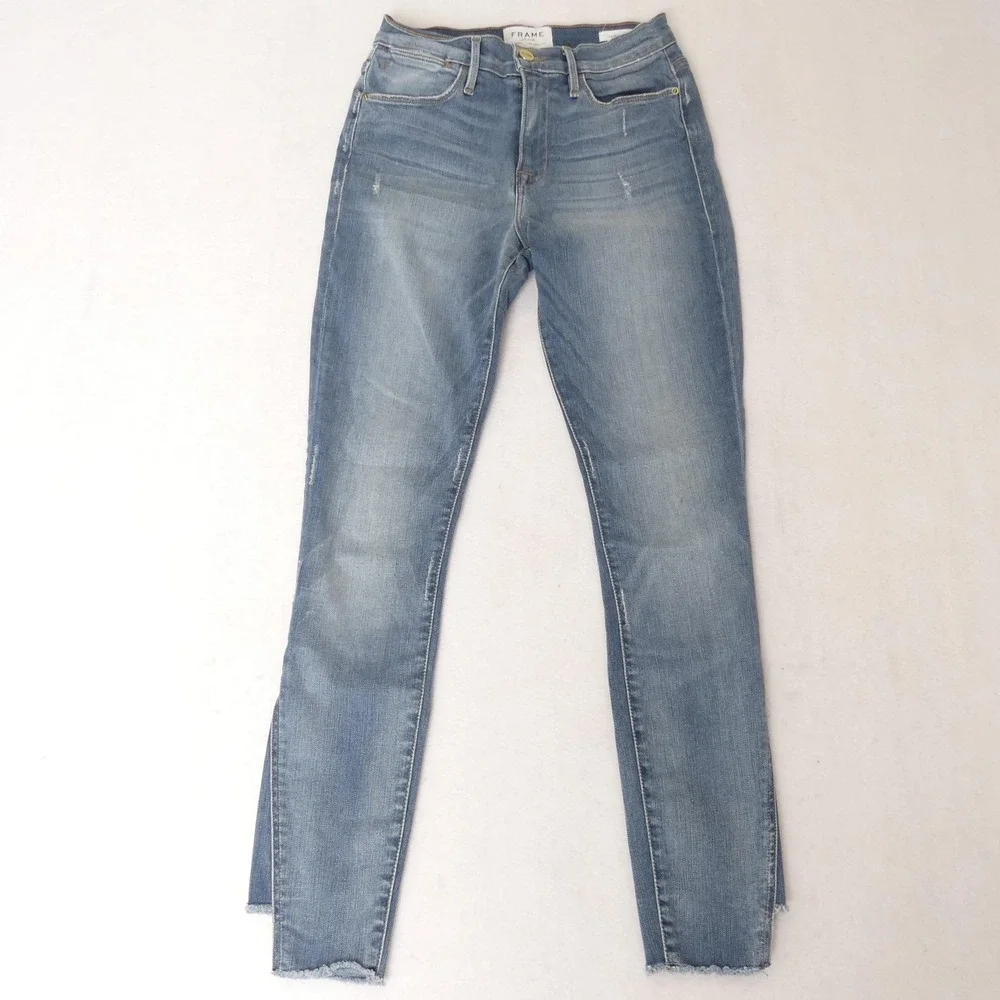 Frame Le High Skinny‎ Jeans Womens 26 Blue Brummel Distressed Raw Hem Made USA