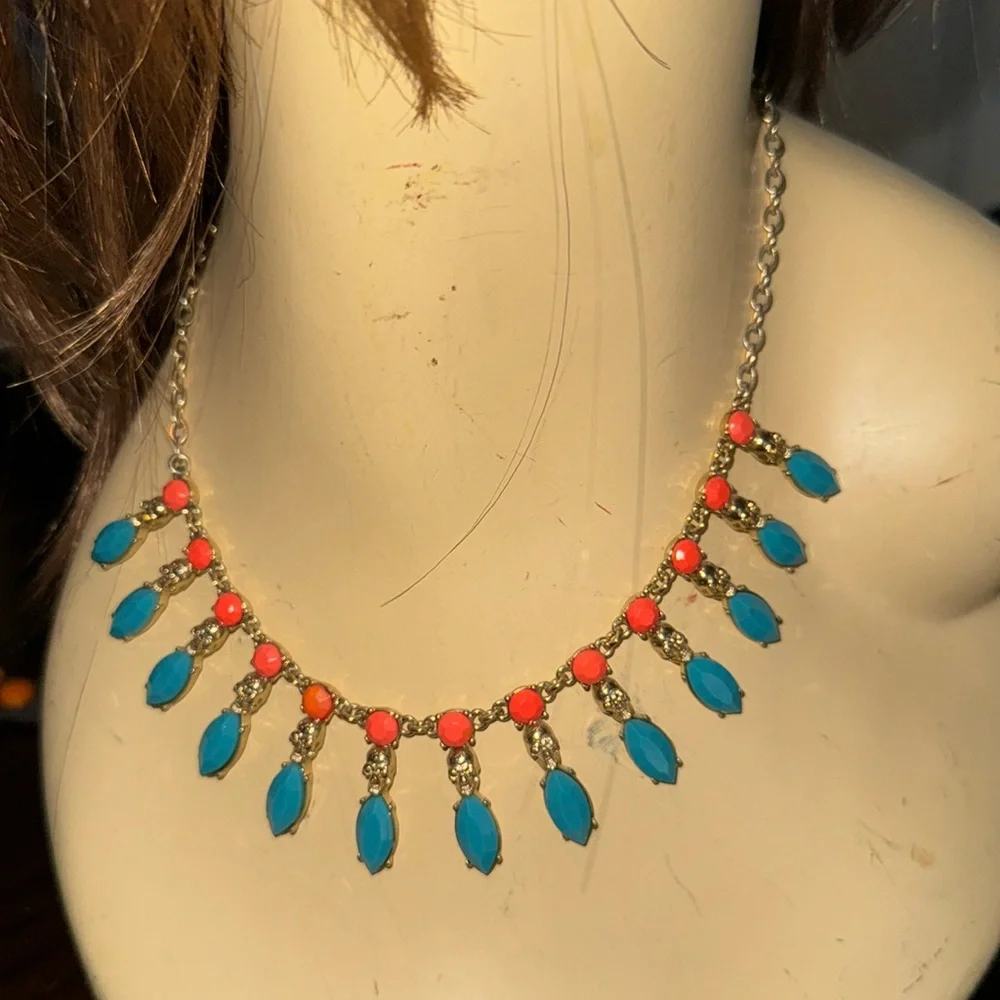 SKULL TURQUOISE‎ COLORED ORANGE BIB NECKLACE