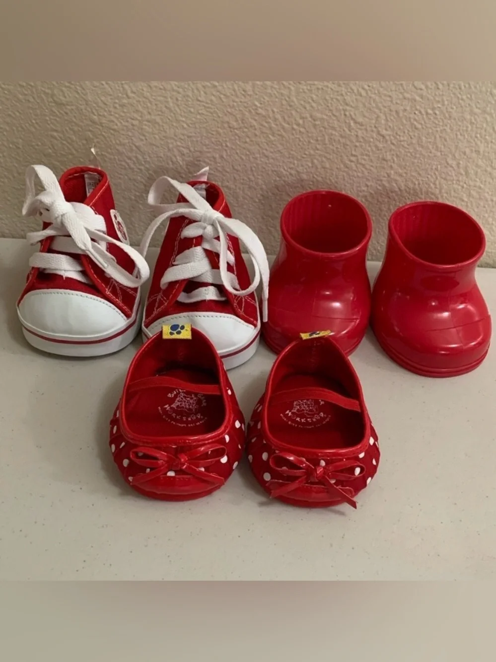 Build-A-Bear Red Shoe Lot-Tennis Shoes,Rain Boots, Fancy Dress Shoes 3 Pairs