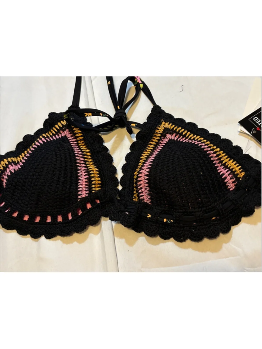 NWT Salt + Cove Crochet Bikini Top Womens Large  Triangle Halter Tie Boho
