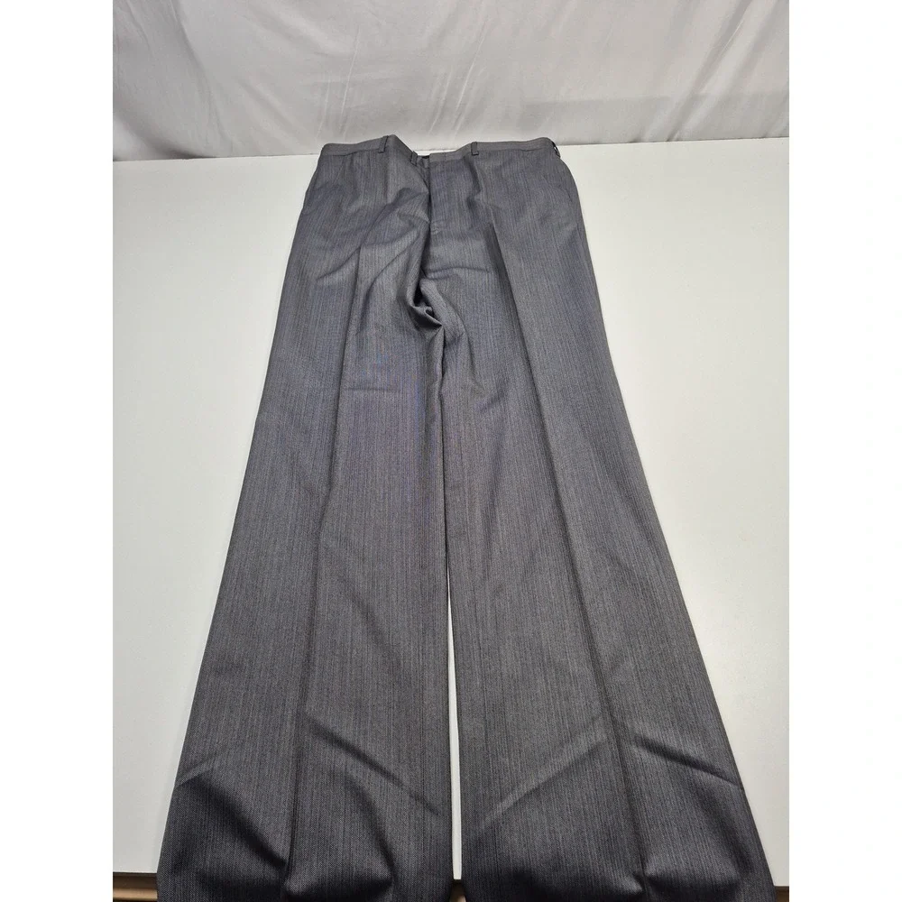VTG Lanvin Paris Suit Mens 44 Long Gray Poly Wool Stripe 2 Piece 39x36 USA NWT