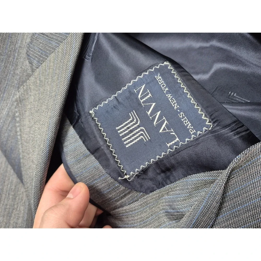 VTG Lanvin Paris Suit Mens 44 Long Gray Poly Wool Stripe 2 Piece 39x36 USA NWT
