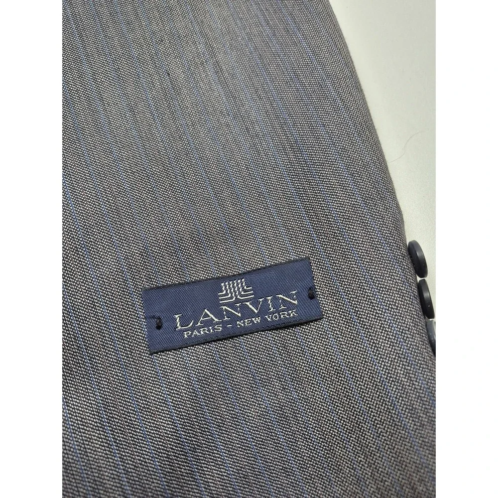 VTG Lanvin Paris Suit Mens 44 Long Gray Poly Wool Stripe 2 Piece 39x36 USA NWT