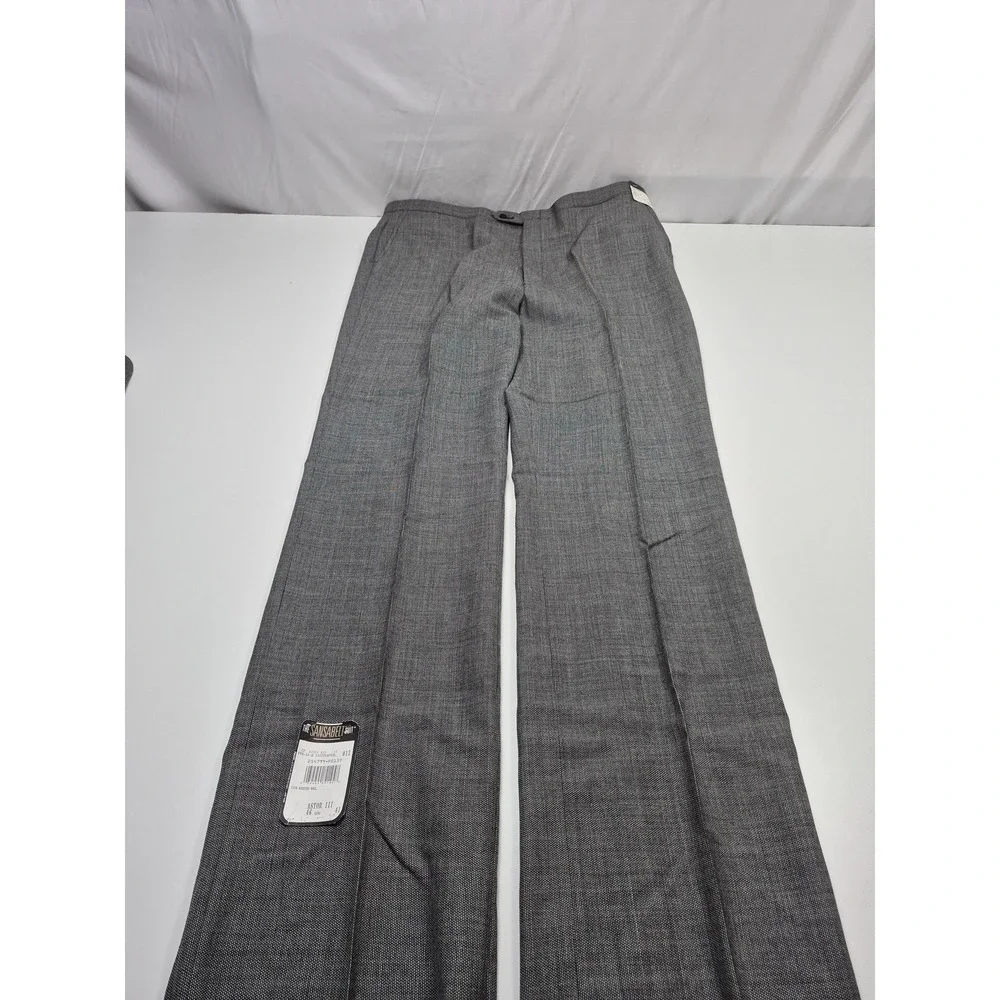 VTG Sansabelt Suit Mens 46 Long Gray Wool Check 2 Piece 41x36 Made in USA NWT