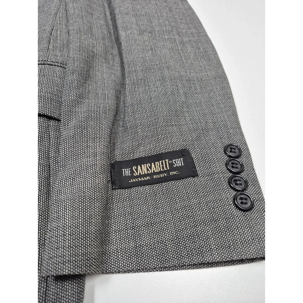 VTG Sansabelt Suit Mens 46 Long Gray Wool Check 2 Piece 41x36 Made in USA NWT