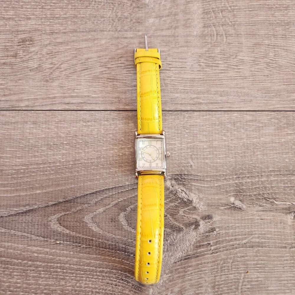 Womens Yellow Unbranded Rectangle Face‎ Wrist Watch Leather Band New Battery