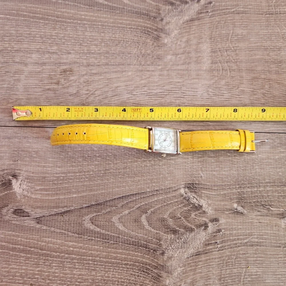 Womens Yellow Unbranded Rectangle Face‎ Wrist Watch Leather Band New Battery