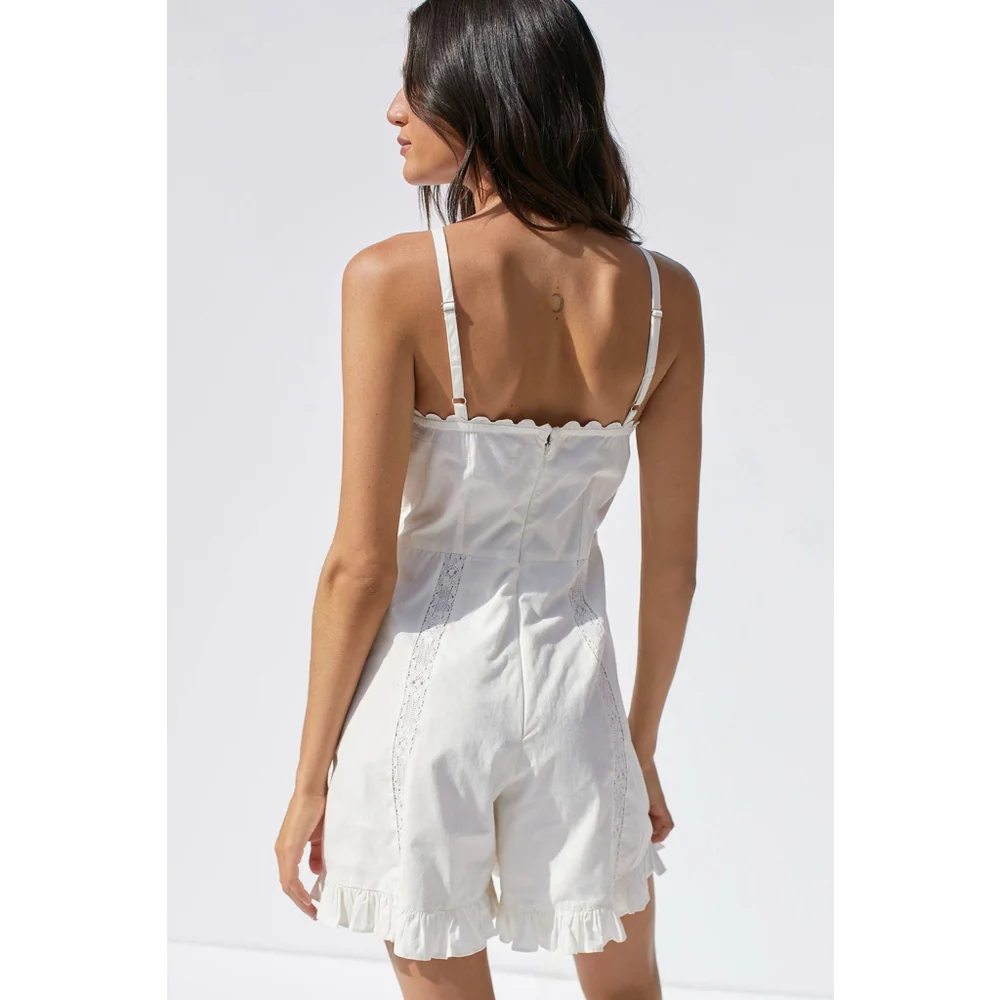 Urban Outfitters Juliette Lace Inset Romper S Eyelet Ruffles Cottage Coquette