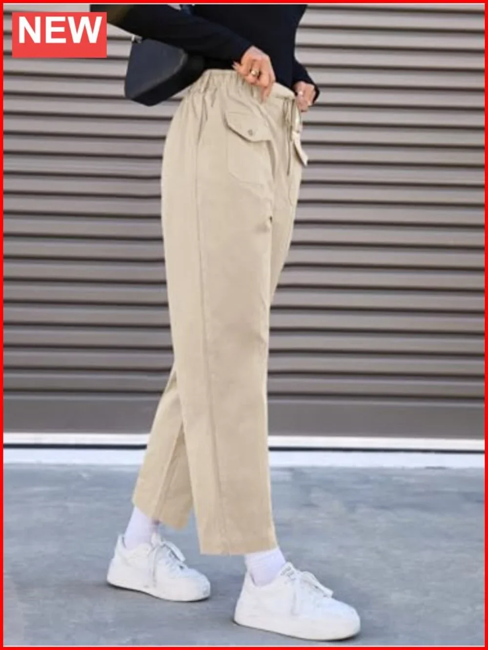 100% Cotton Cargo Pants Drawstring Elastic Waist Hiking Work Pants Multiple