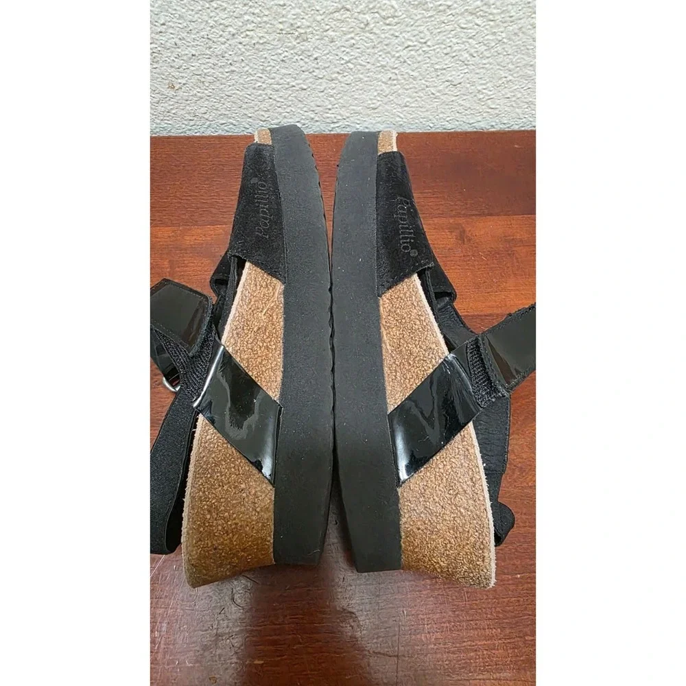 Papillio by Birkenstock Black Suede & Patent Leather Strap Wedge Sandals Size 37